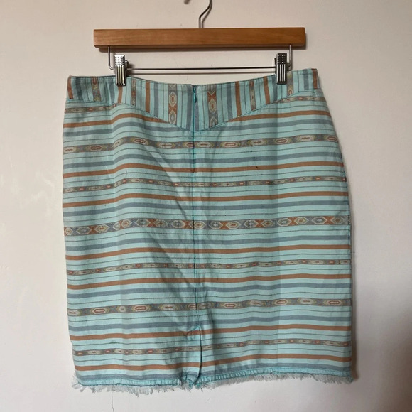 Ryan Micheal Western Aqua Striped Distressed Mini Skirt With Pockets PP - Picture 1 of 6